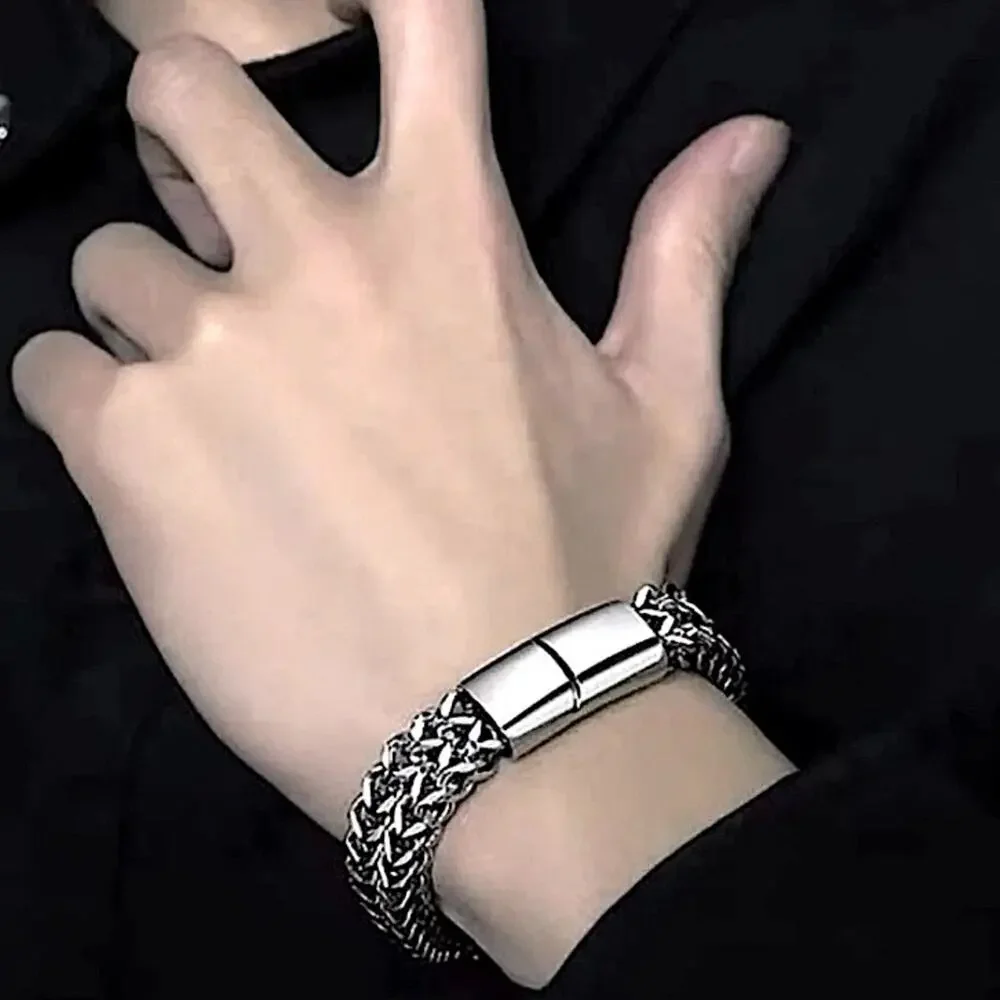 Stainless Steel Cuban Chain Magnetic Closure Hip Hop Bracelet
